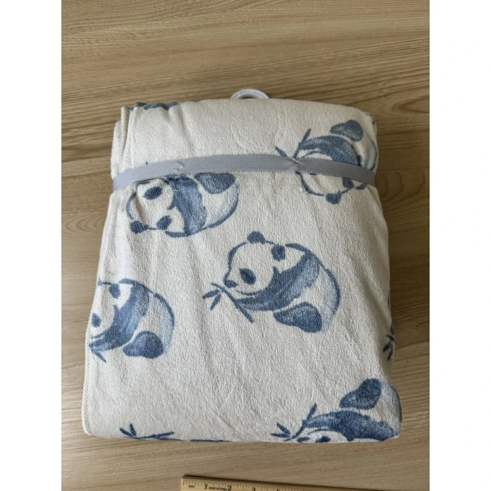 Carter's Panda Bear Baby Blanket Blue Sherpa Plush NWT 40x30 Nursery Gift